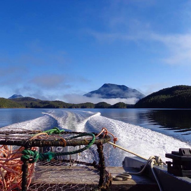 Wake of a boat seen with mountains in the background