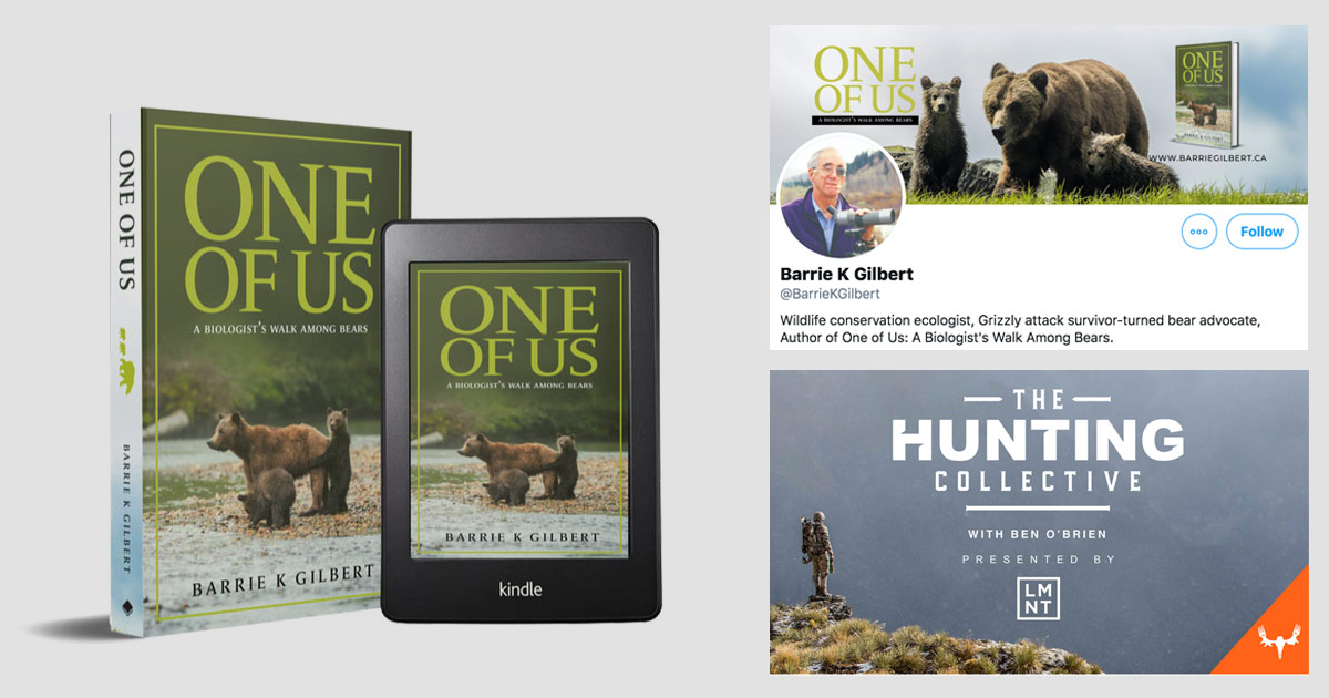 Barrie K. Gilbert's book One of Us juxtaposed with the logo from a hunting podcast.