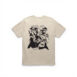 Killer whales, wolves, and habitat in a black illustration on an off-white sand colour t-shirt.